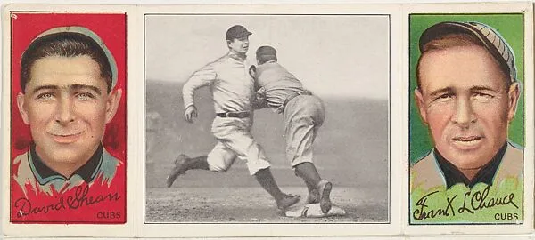 "Chance Beats Out a Hit," with David Shean and F. Chance, from the series Hassan Triple Folders (T202) — Hassan Cigarettes