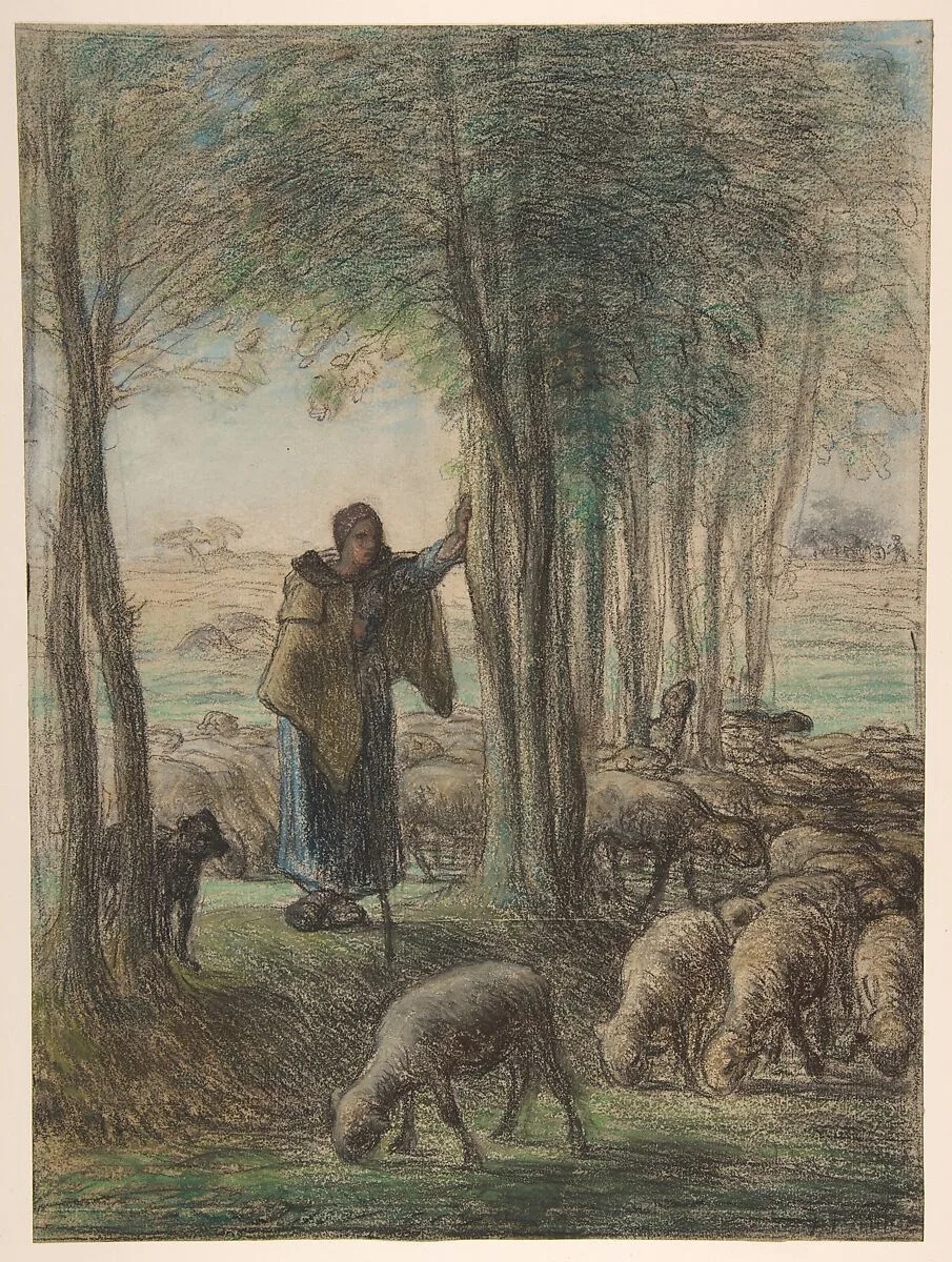 A Shepherdess and Her Flock in the Shade of Trees — Jean-François Millet