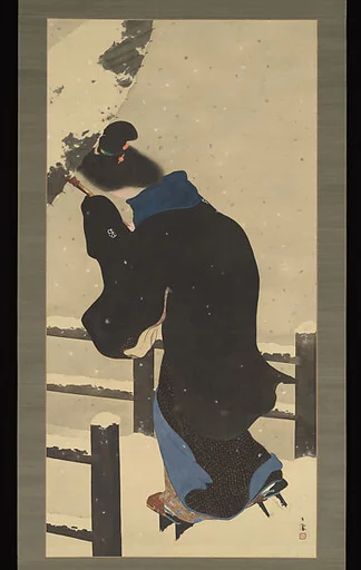 竹内鳴鳳筆  「雪乃日」|A Snowy Day