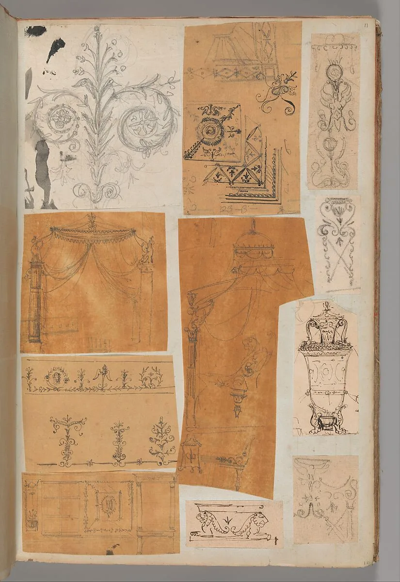 Page from a Scrapbook containing Drawings and Several Prints of Architecture, Interiors, Furniture and Other Objects — Pierre François Léonard Fontaine|Charles Percier