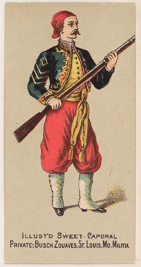 Private, Busch Zouaves, St. Louis, Missouri Militia, from the Military Series (N224) issued by Kinney Tobacco Company to promote Sweet Caporal Cigarettes — Kinney Brothers Tobacco Company