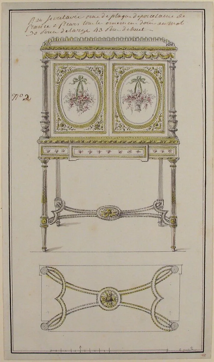 Design for an Upright Drop-Front Secretary — Anonymous, French, 18th century