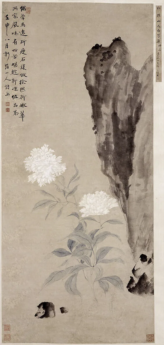清 華喦 白芍藥圖 軸|White Peony and Rocks — Hua Yan