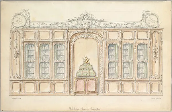 Design for the Wall of a Library in Rococo Style — Mewès and Davis|Charles-Frédéric Mewès|Arthur Joseph Davis