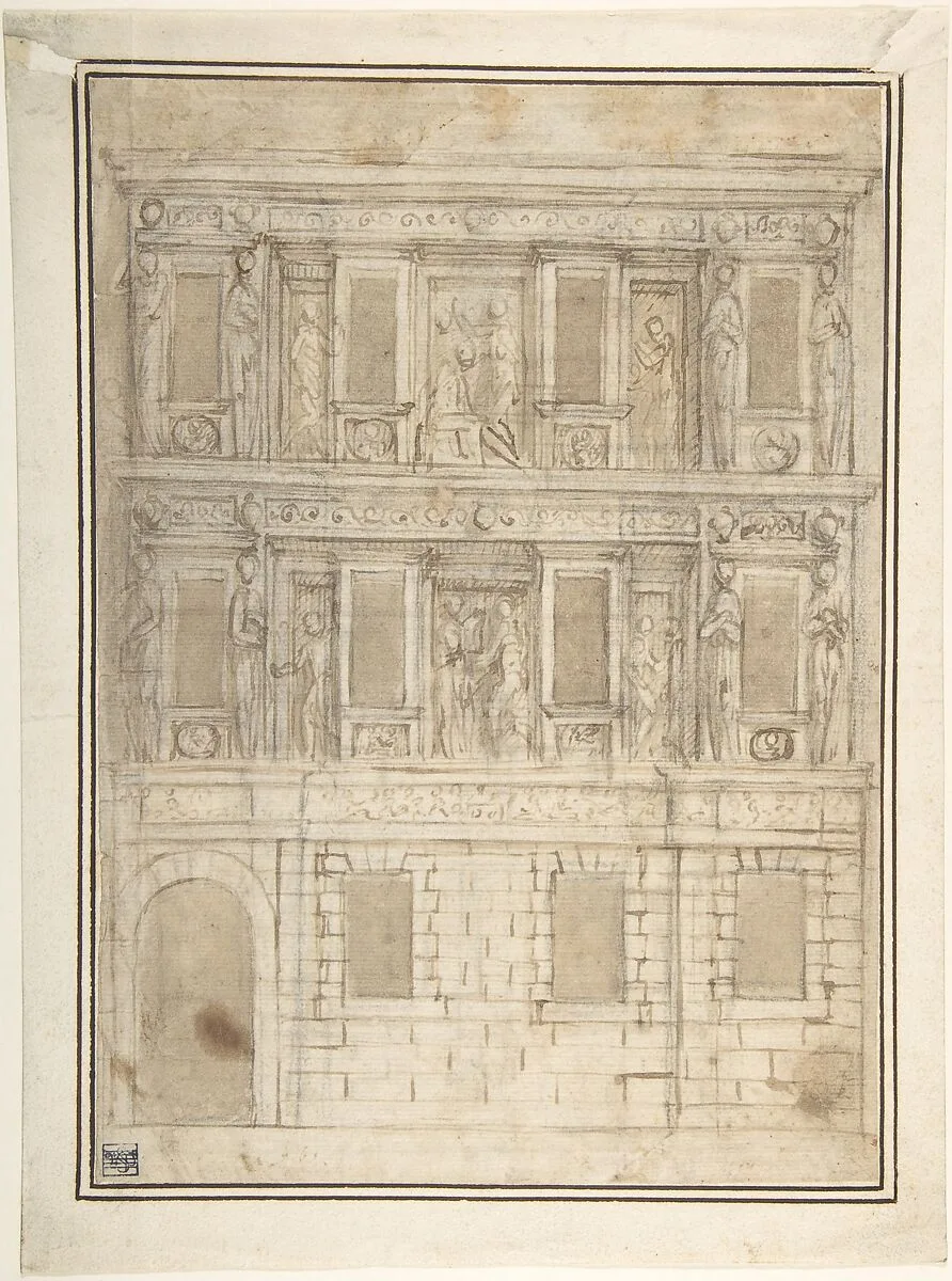 Project for a Façade Decoration (recto); Architectural Studies (verso) — Lattanzio Gambara