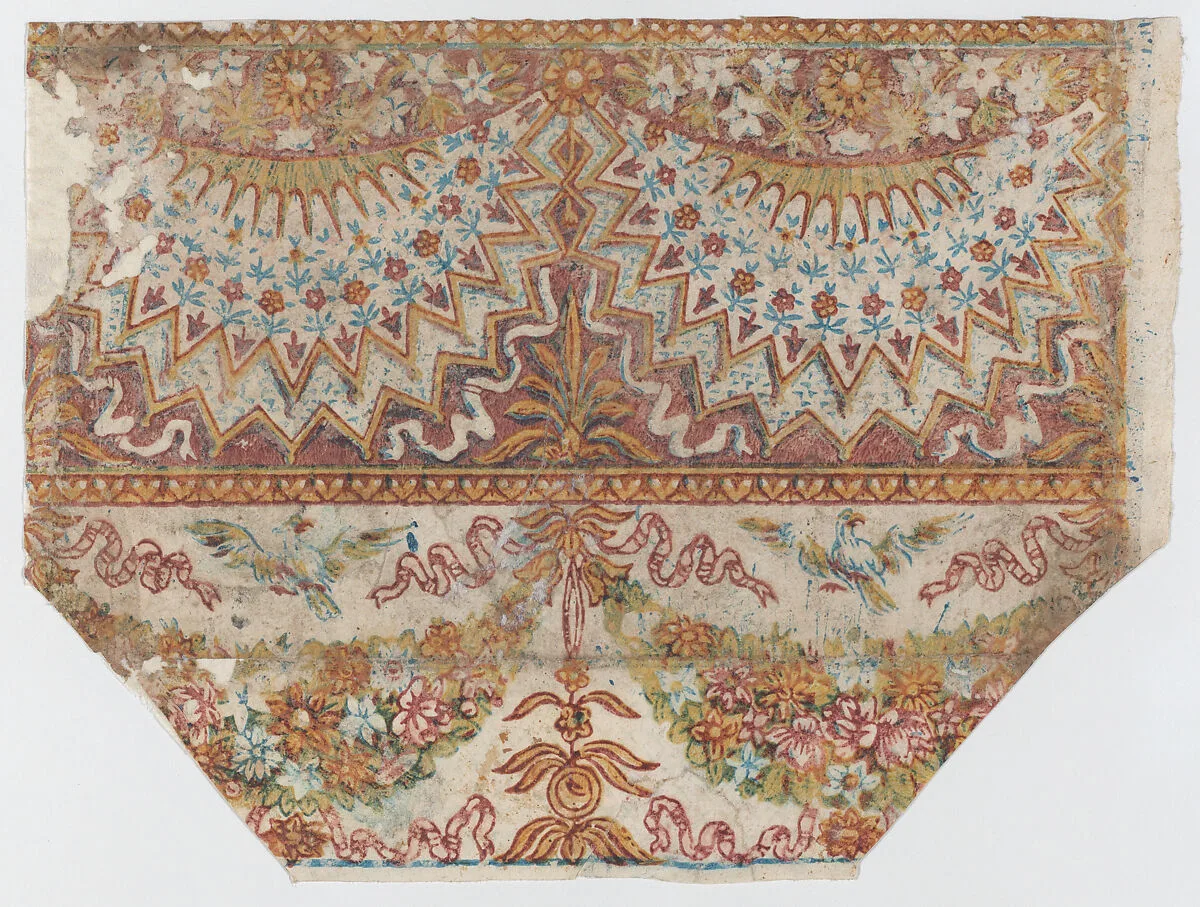 Sheet with hanging draperies, festoons, and birds — Remondini Family|Anonymous