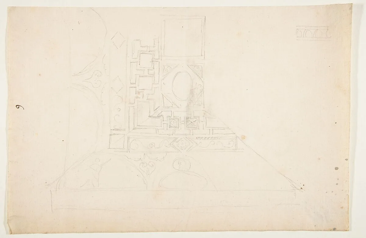 Drawing After and Architectural Fragment of a Coffered Ceiling — Anonymous, French, 19th century