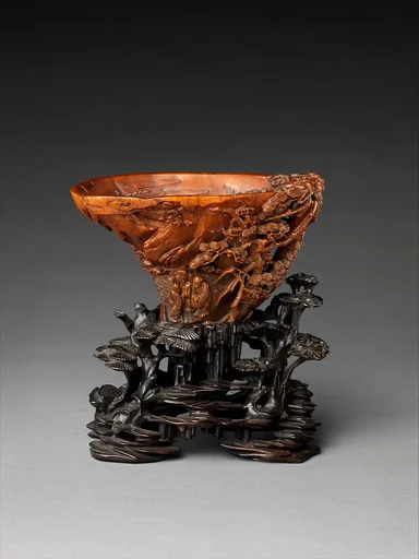 清乾隆  犀角雕虎溪三笑杯|Cup depicting Three Laughers of Tiger Ravine