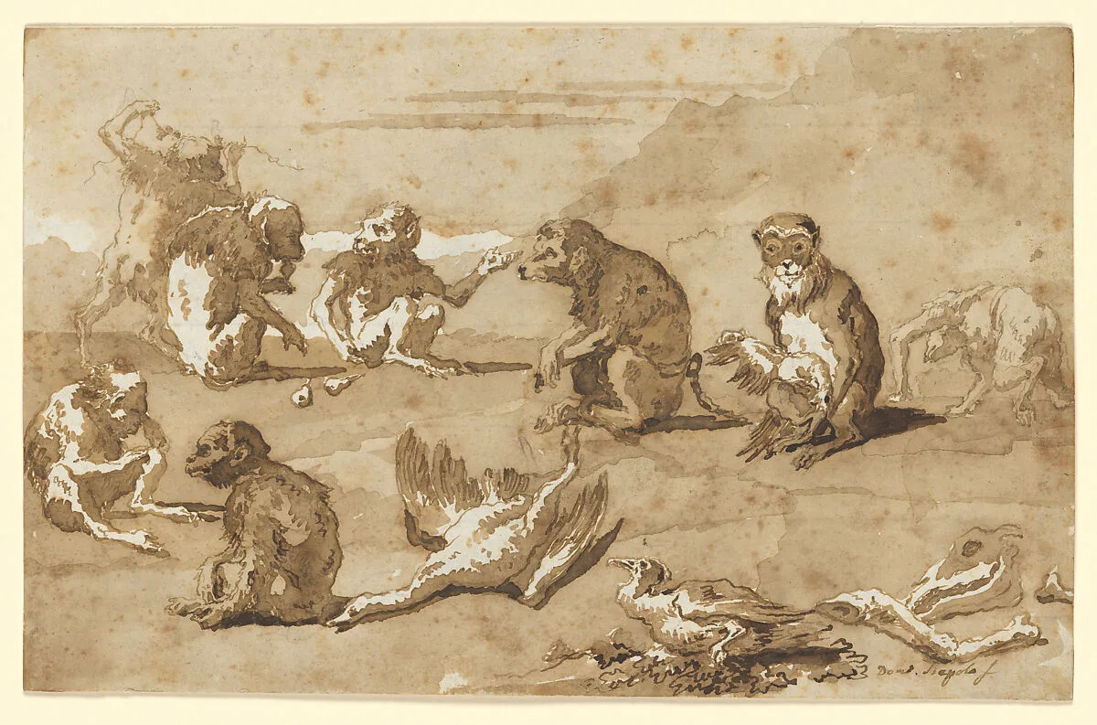 Eight Monkeys, a Dead Goose, and a Cormorant — Giovanni Domenico Tiepolo