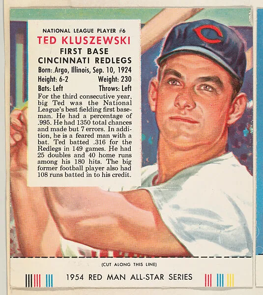 Ted Kluszewski, from the Major League All Stars series (T234), issued by Red Man Chewing Tobacco — Red Man Chewing Tobacco