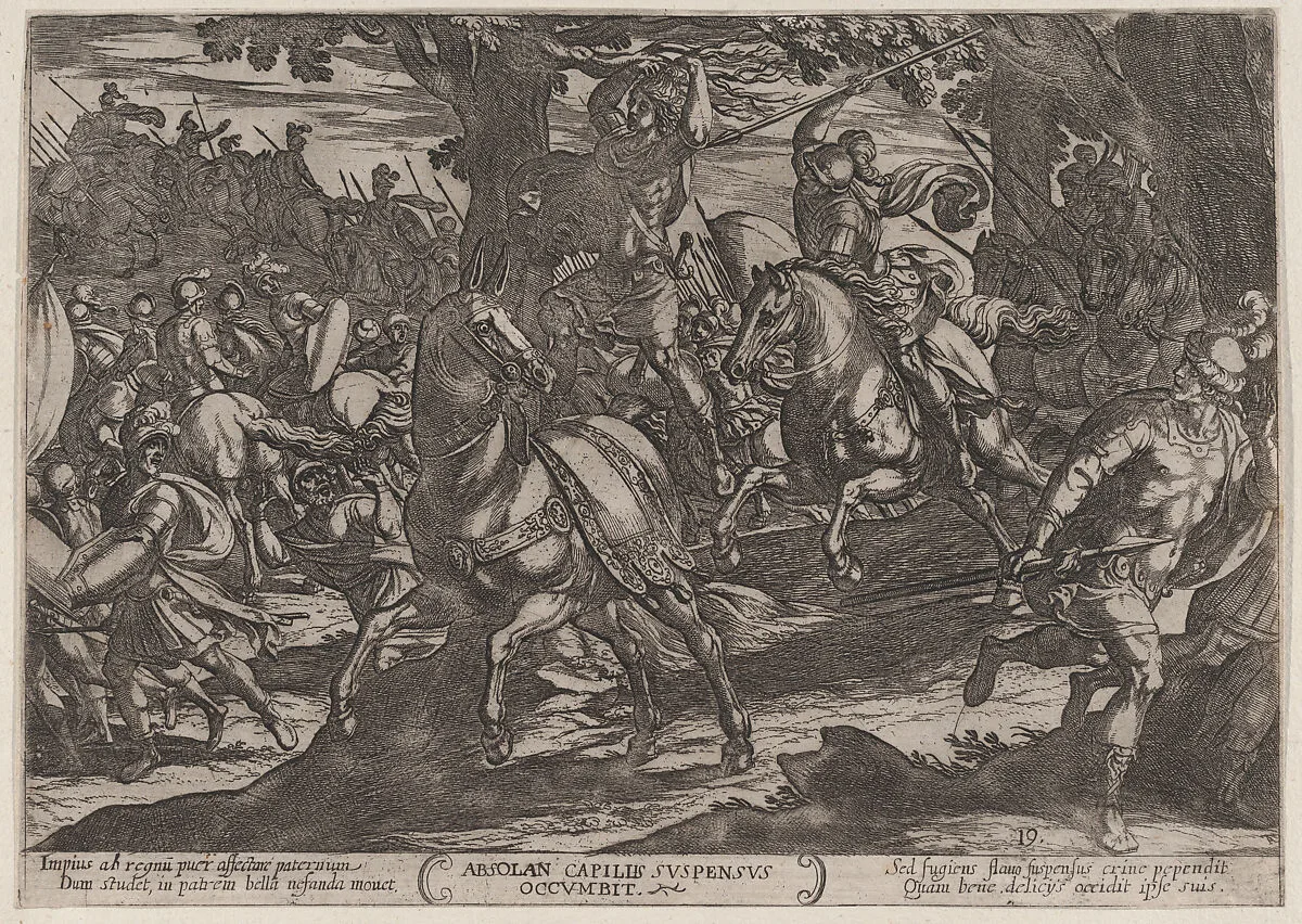 Plate 19: Jacob Killing Absalom, from The Battles of the Old Testament — Antonio Tempesta|Nicolaus van Aelst