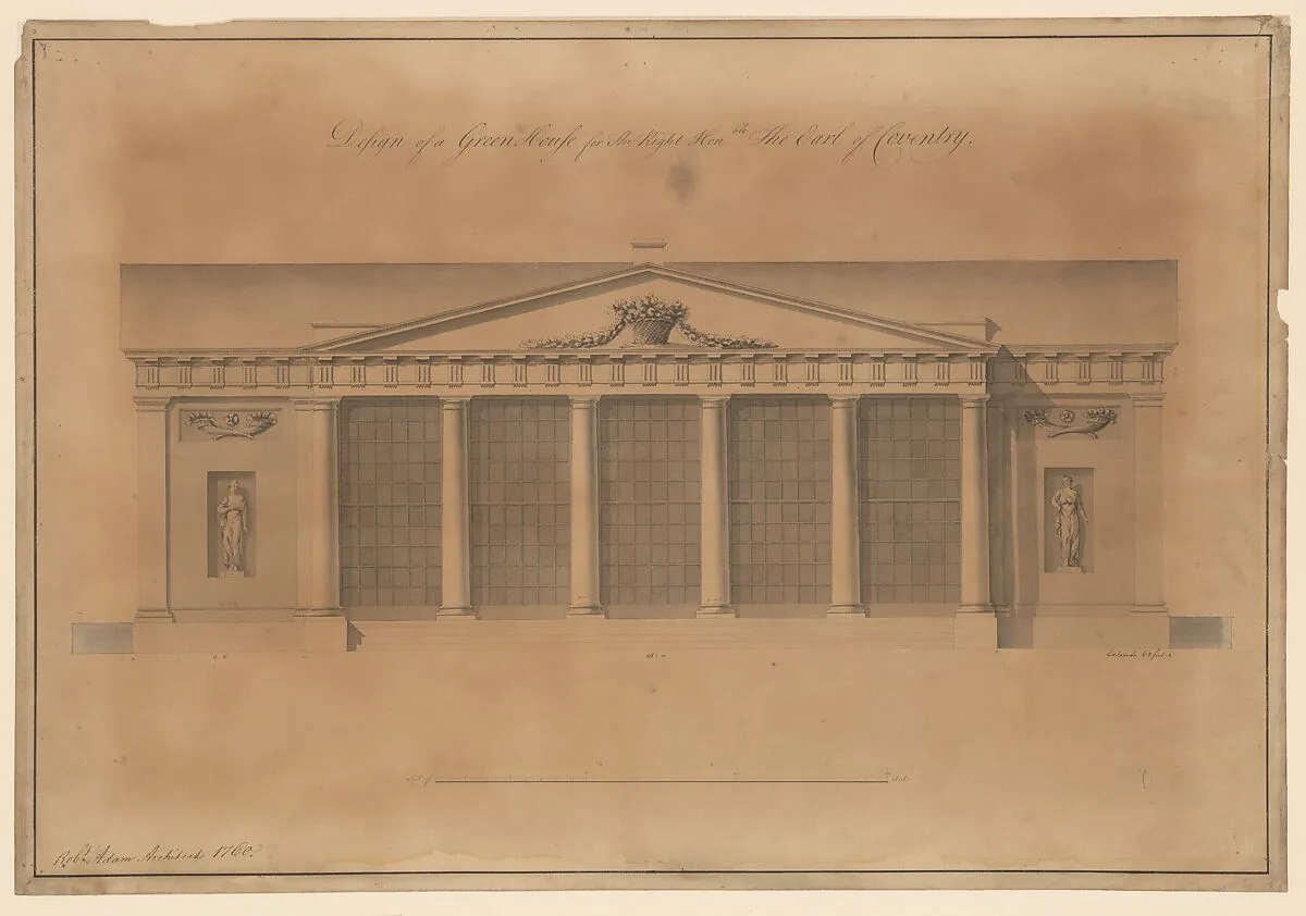 Design of a Greenhouse for the Right Honorable Earl of Coventry, Croome Court, Worcestershire (Elevation) — Robert Adam