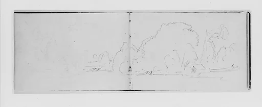 Outline of Trees, Figure, and Canoe (from Sketchbook X)