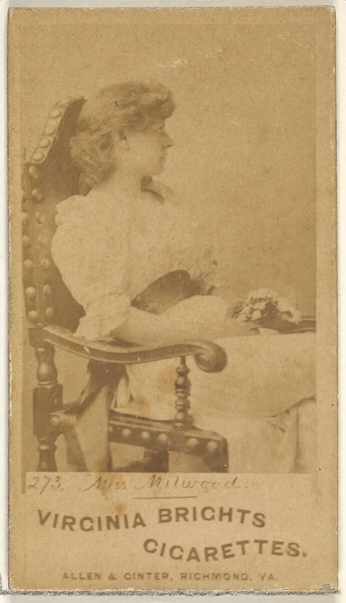 Card 273, Miss Milwood, from the Actors and Actresses series (N45, Type 1) for Virginia Brights Cigarettes — Allen & Ginter