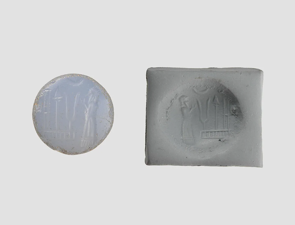 Stamp seal (conoid) with cultic scene — Unknown