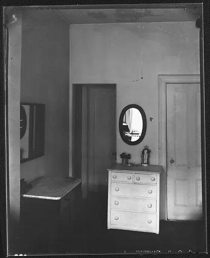 [Bedroom Interior with Dresser and Mirror, Possibly Walker Evans' Apartment at 441 East 92nd Street, New York City]