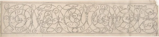 Panel of Curvilinear Metal Ornament Adorned with Masks and Winged Figures