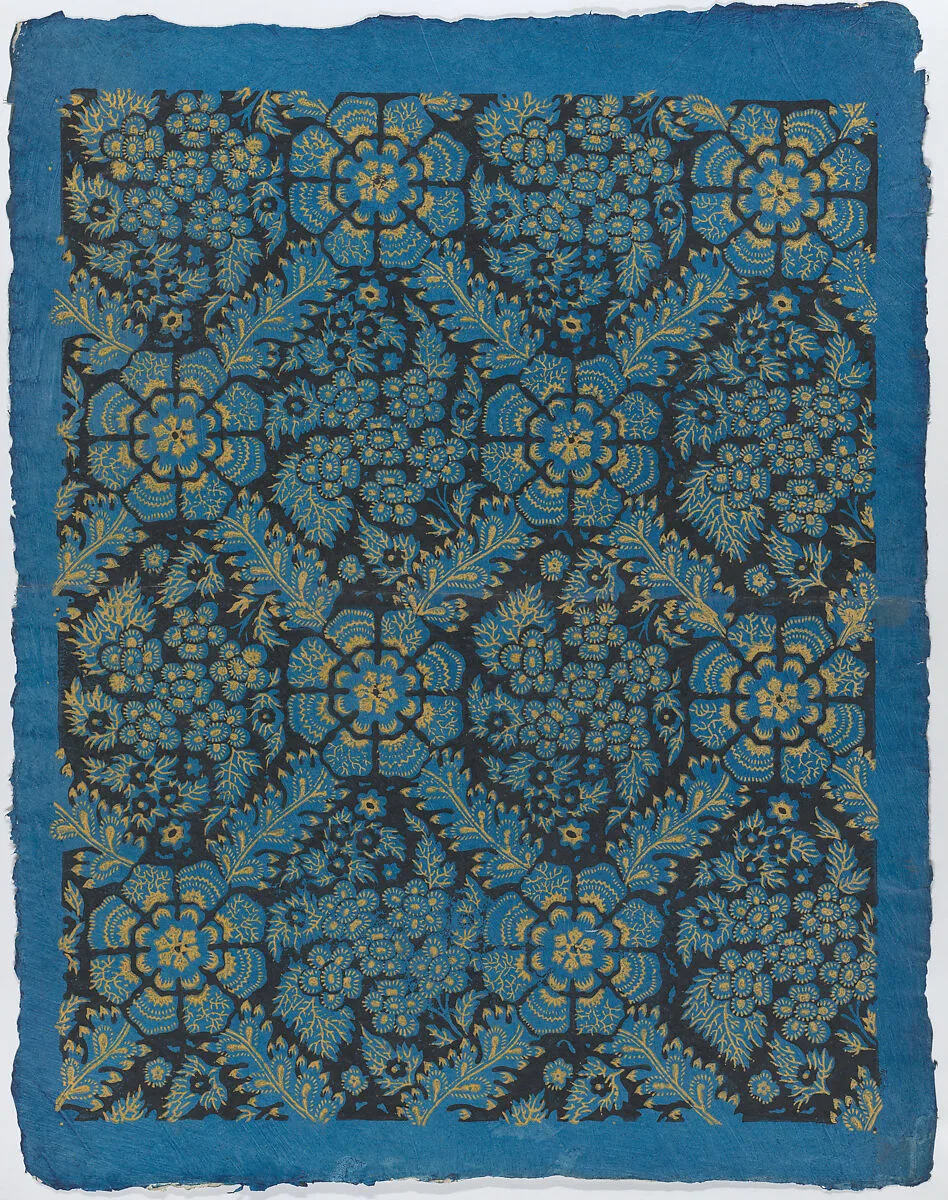 Sheet with overall black and gold floral pattern — Remondini Family|Anonymous