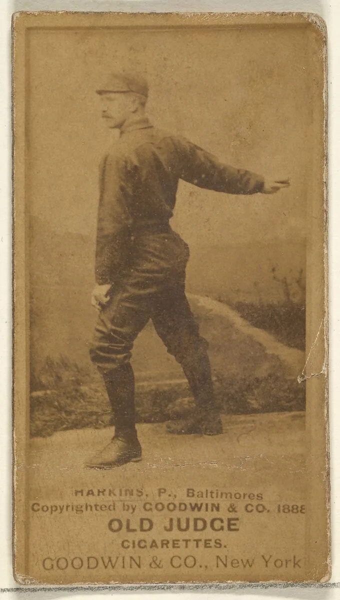 Harkins, Pitcher, Baltimore Orioles, from the Old Judge series (N172) for Old Judge Cigarettes — Goodwin & Company