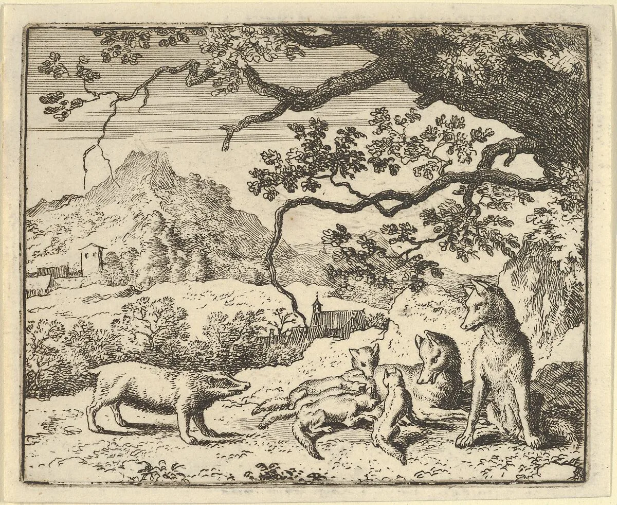 Renard Receives a New Citation from the Badger from Hendrick van Alcmar's Renard The Fox — Allart van Everdingen