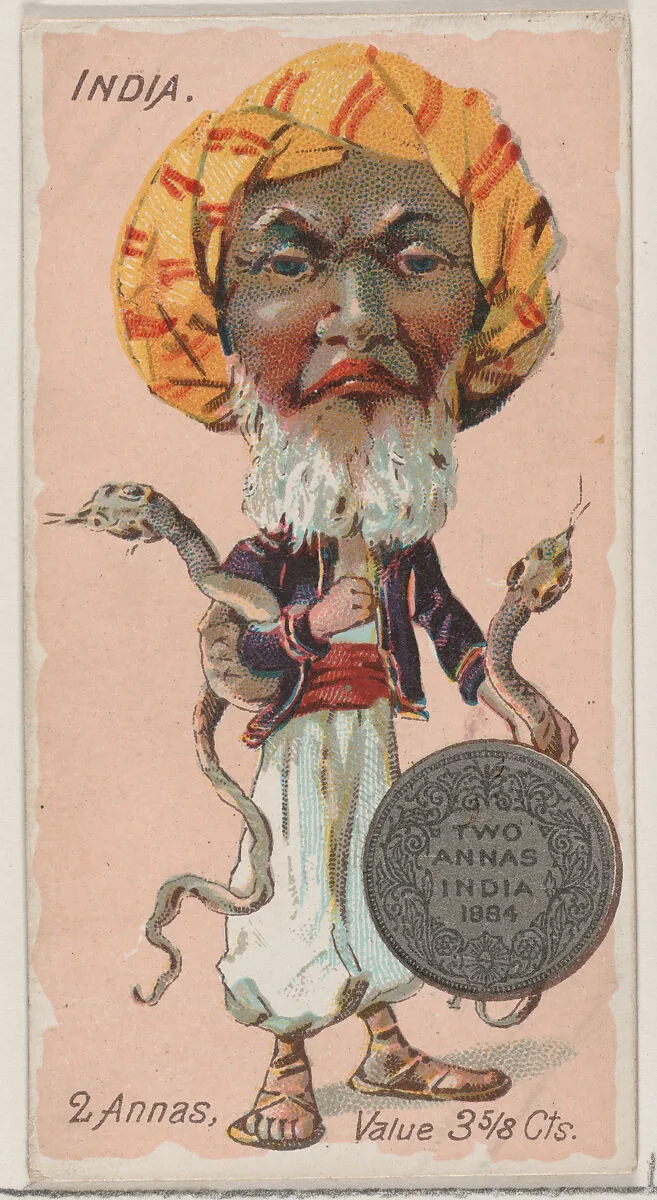 Caricatured Indian, 2 Annas, from the series Coins of All Nations (N72, variation 2) for Duke brand cigarettes — W. Duke, Sons & Co.