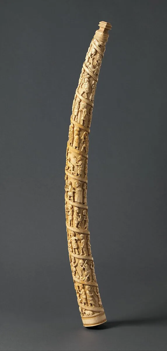 Tusk with figurative relief — Kongo artist