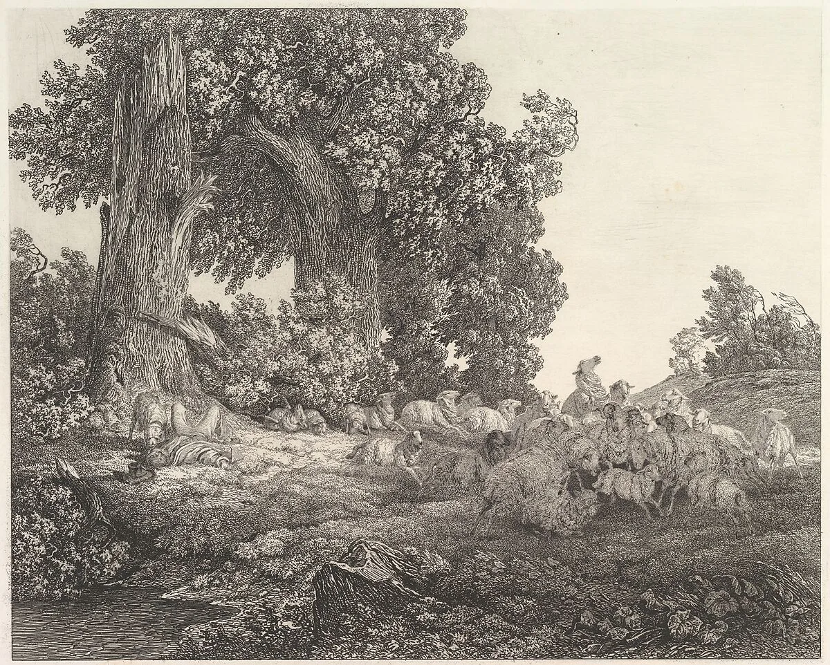 Ideal Landscape with Sleeping Shepherd and Sheep — Heinrich Theodor Wehle