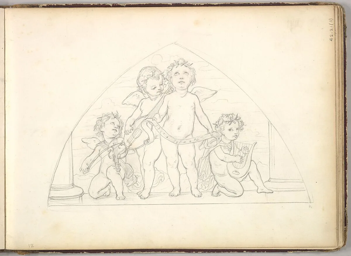 Four Musical Putti (in Sketch Book With Drawings on Twenty-six Leaves) — Frederic, Lord Leighton