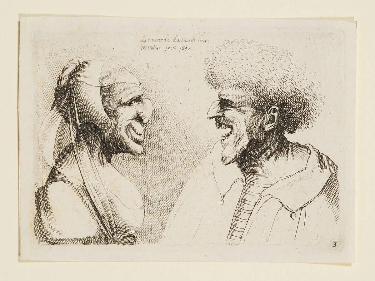 Two Deformed Heads Facing Inwards — Leonardo da Vinci|Wenceslaus Hollar