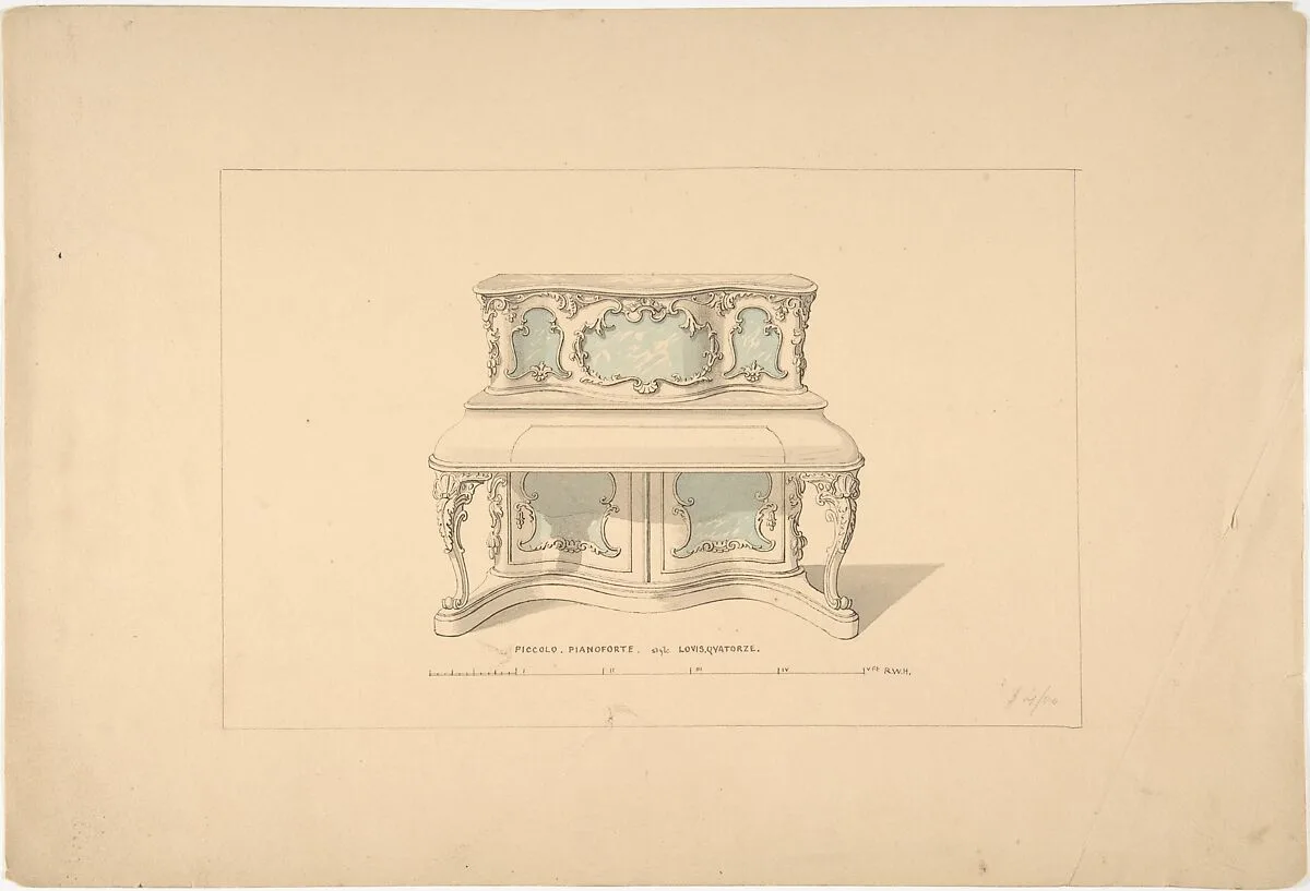 Design for Piccolo Pianoforte, Louis Quatorze Style — Robert William Hume