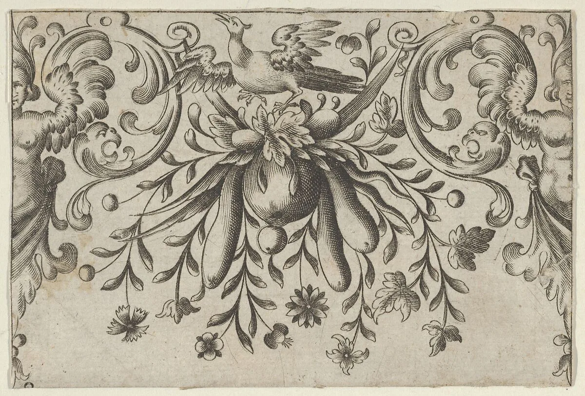 Design for Silverwork with Garlands, Birds, and Grotesque Motifs — Hieronymus Bang