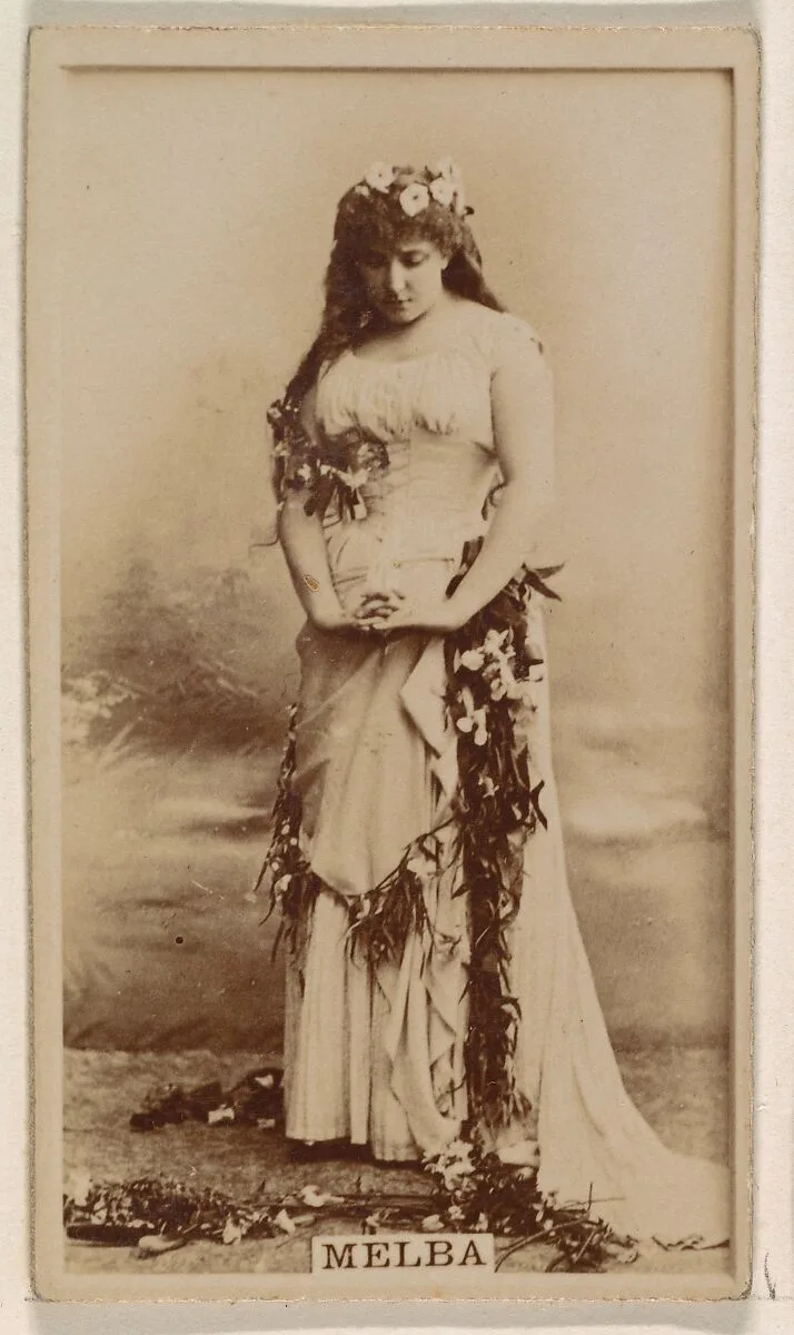 Miss Melba, from the Actresses series (N245) issued by Kinney Brothers to promote Sweet Caporal Cigarettes — Kinney Brothers Tobacco Company