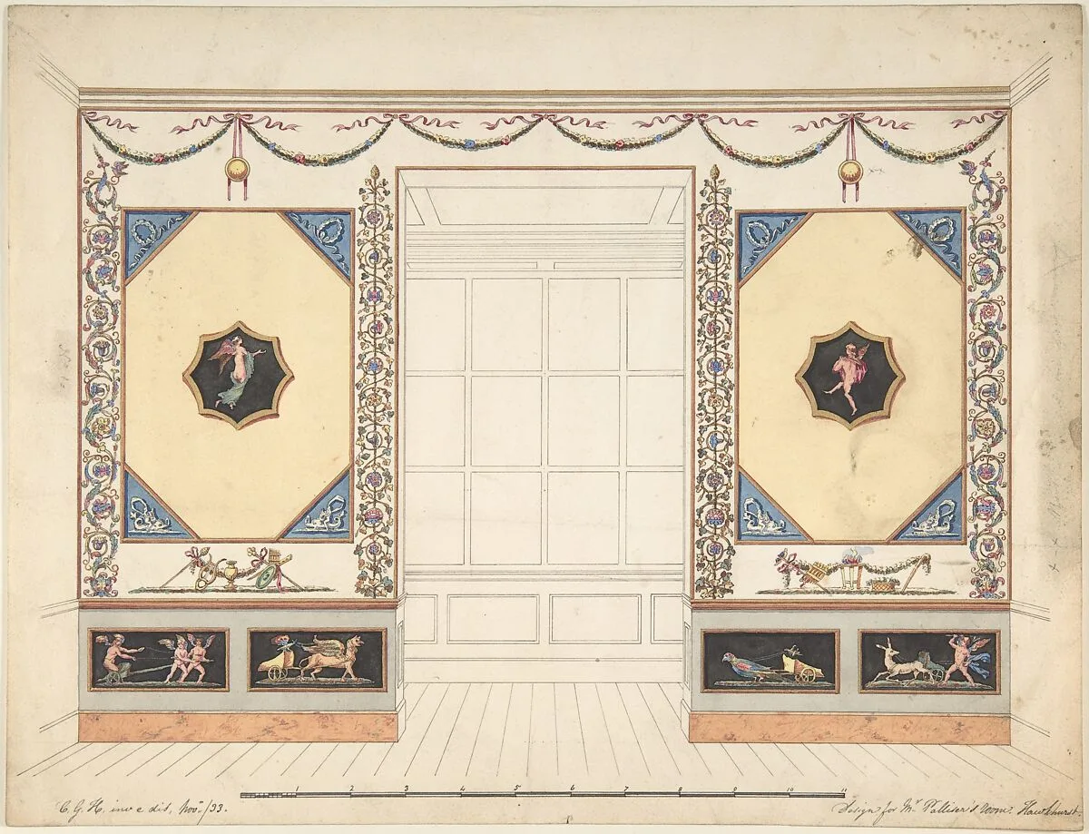 Design for a Room in the Etruscan or Pompeian style (Elevation) — C. G. Hawkhurst