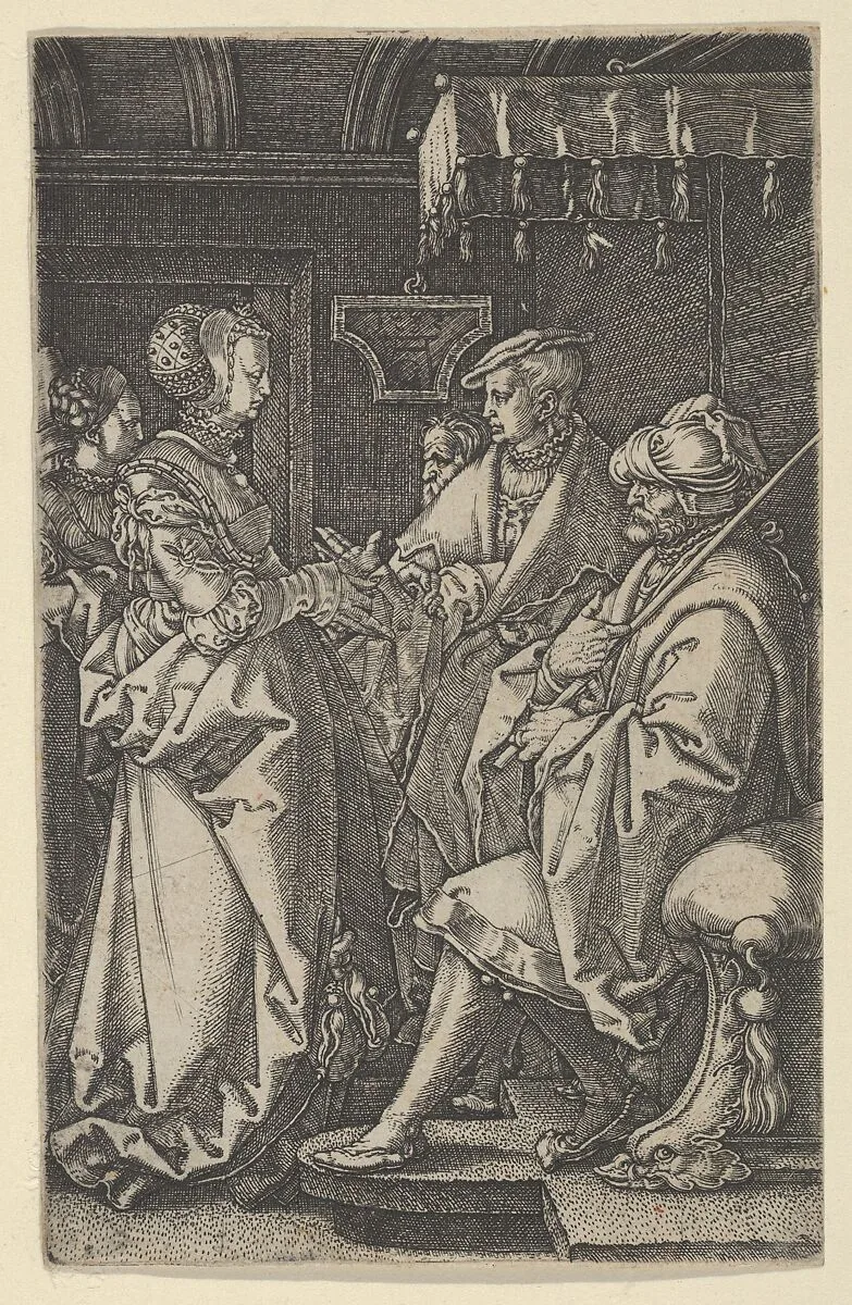 Potiphar's Wife Accusing Joseph, from The Story of Joseph — Heinrich Aldegrever