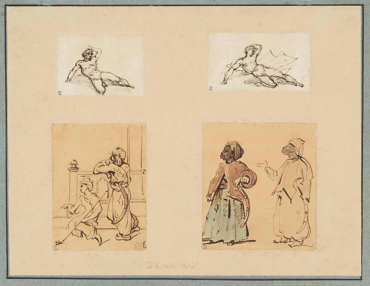 Four drawings: Two Reclining Male Nudes and Two Studies of Ottoman Figures — Théodore Gericault
