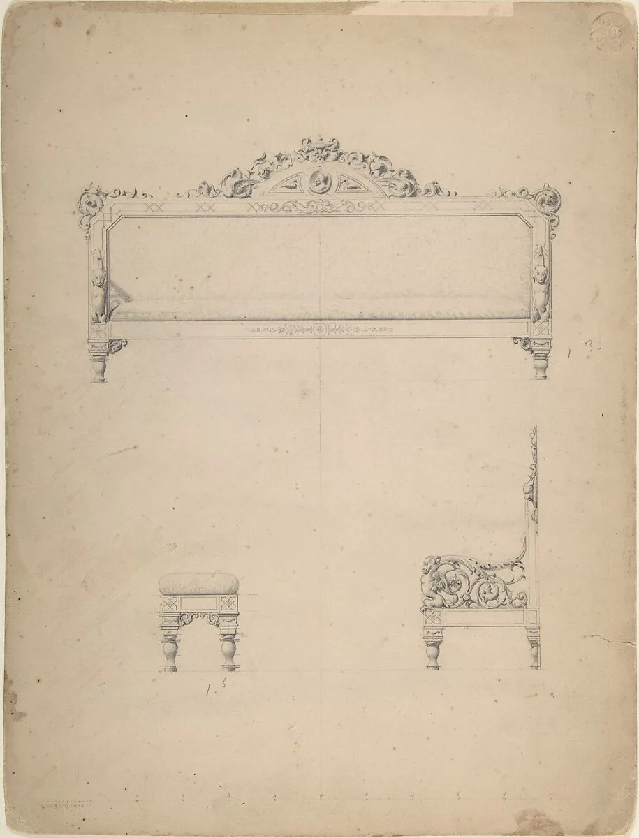 Designs for Couch, Chair, and Stool — Anonymous, Italian, 19th century