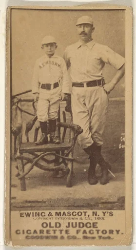 William "Buck" Ewing, Captain and Catcher, with Mascot, New York, from the Old Judge series (N172) for Old Judge Cigarettes