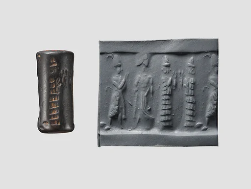 Cylinder seal and modern impression: suppliant goddesses and worshipers