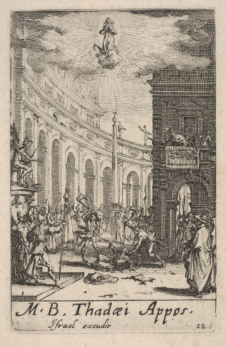Martyrdom of Saint Thaddeus, from the series 'The little apostles' (Les petits apôtres) — Jacques Callot|Israël Henriet
