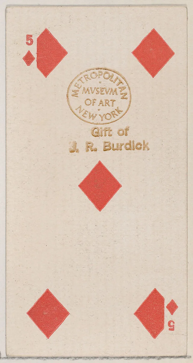 Five Diamonds (red), from the Playing Cards series (N84) for Duke brand cigarettes — W. Duke, Sons & Co.
