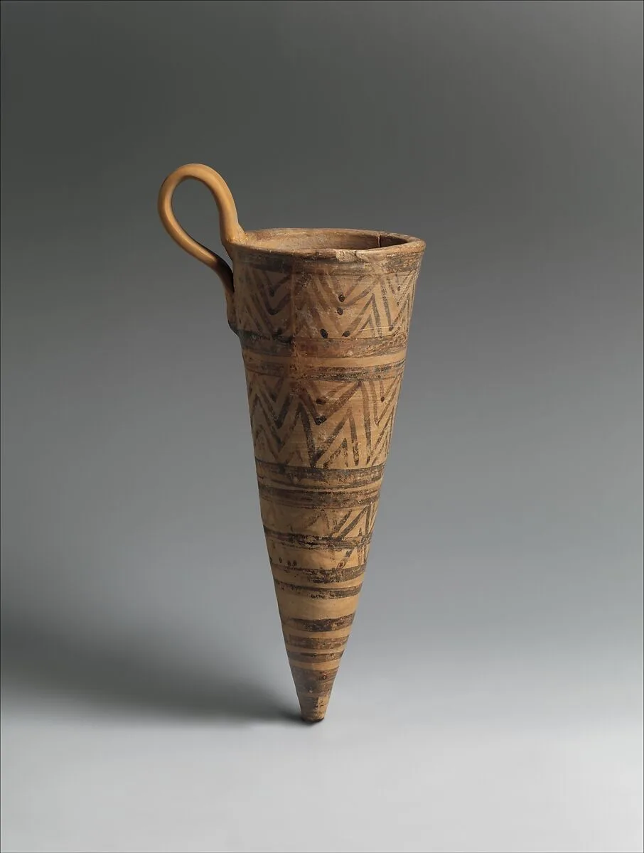 Terracotta conical rhyton (vase for liquid offerings) — Unknown