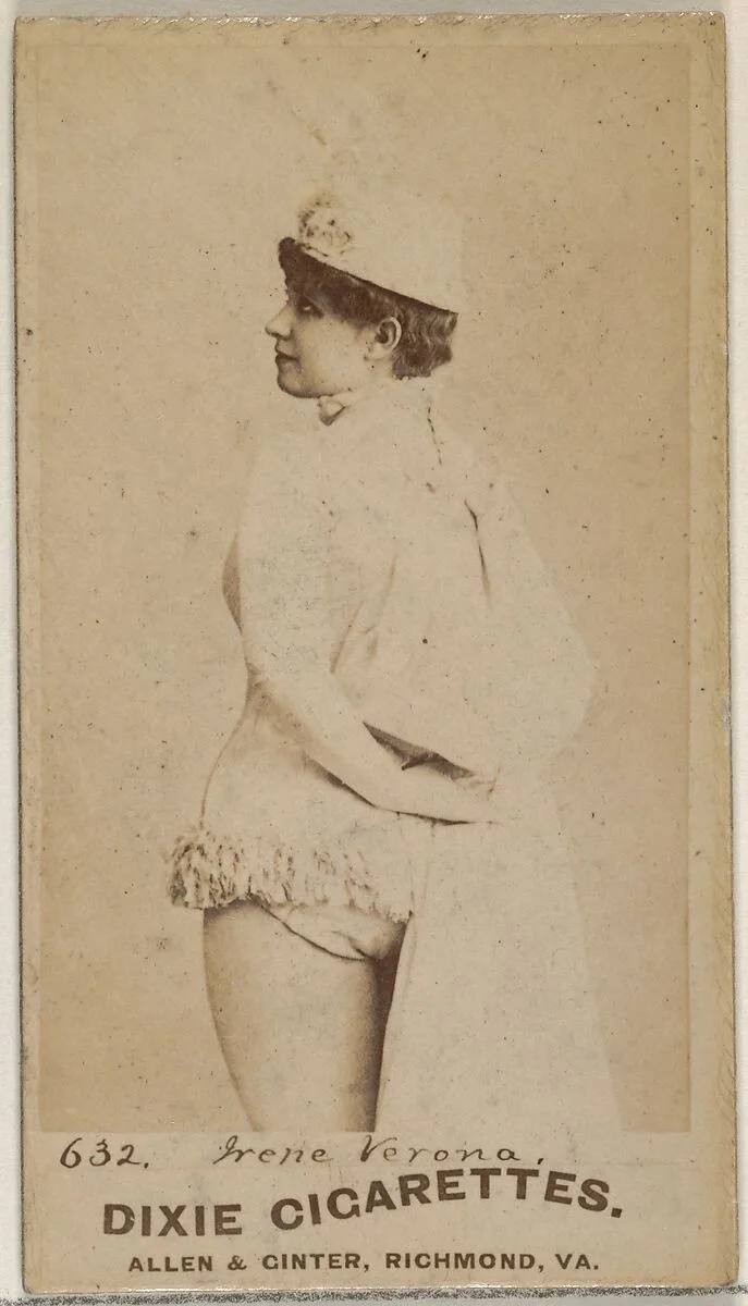 Card 632, Irene Verona, from the Actors and Actresses series (N45, Type 7) for Dixie Cigarettes — Allen & Ginter