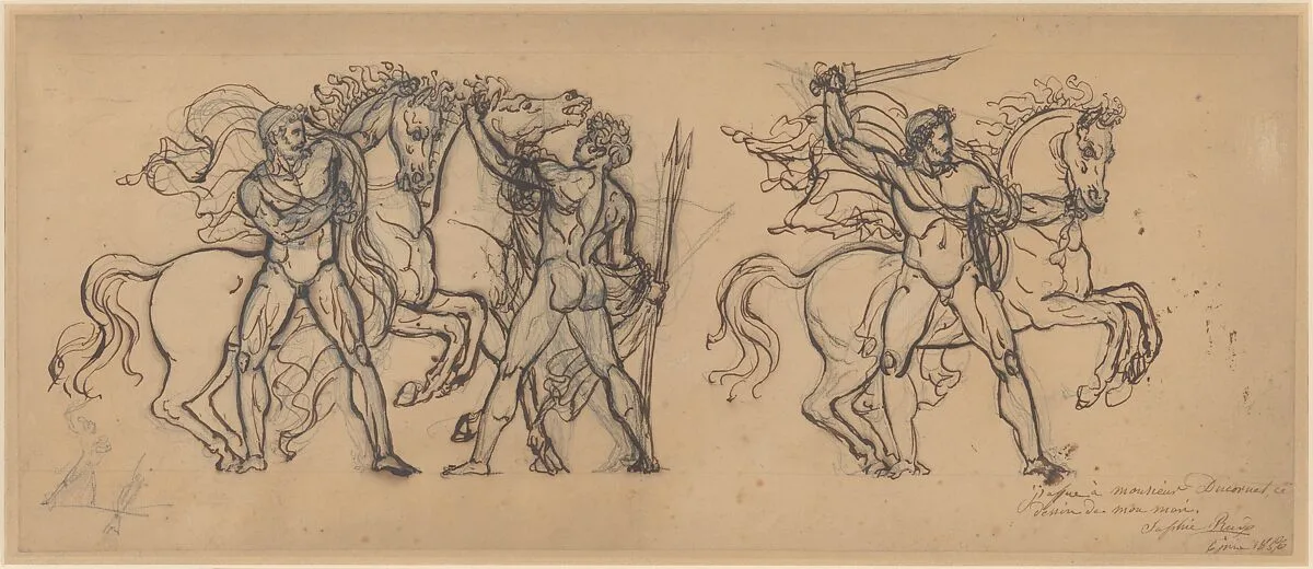 Three Warriors and Their Horses, Study for a Bas Relief Sculpture in the Chateau de Tervueren — François Rude