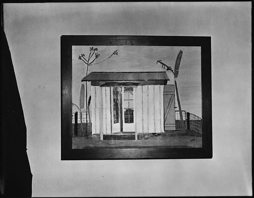 [Painting by Walker Evans of Beachfront Shack]