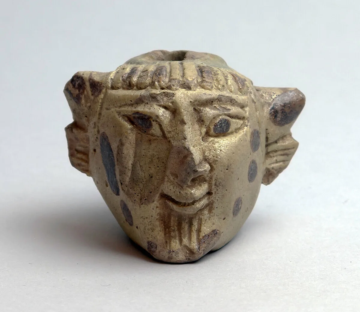 Faience aryballos (perfume vase) in the form of a head of Acheloös — Unknown