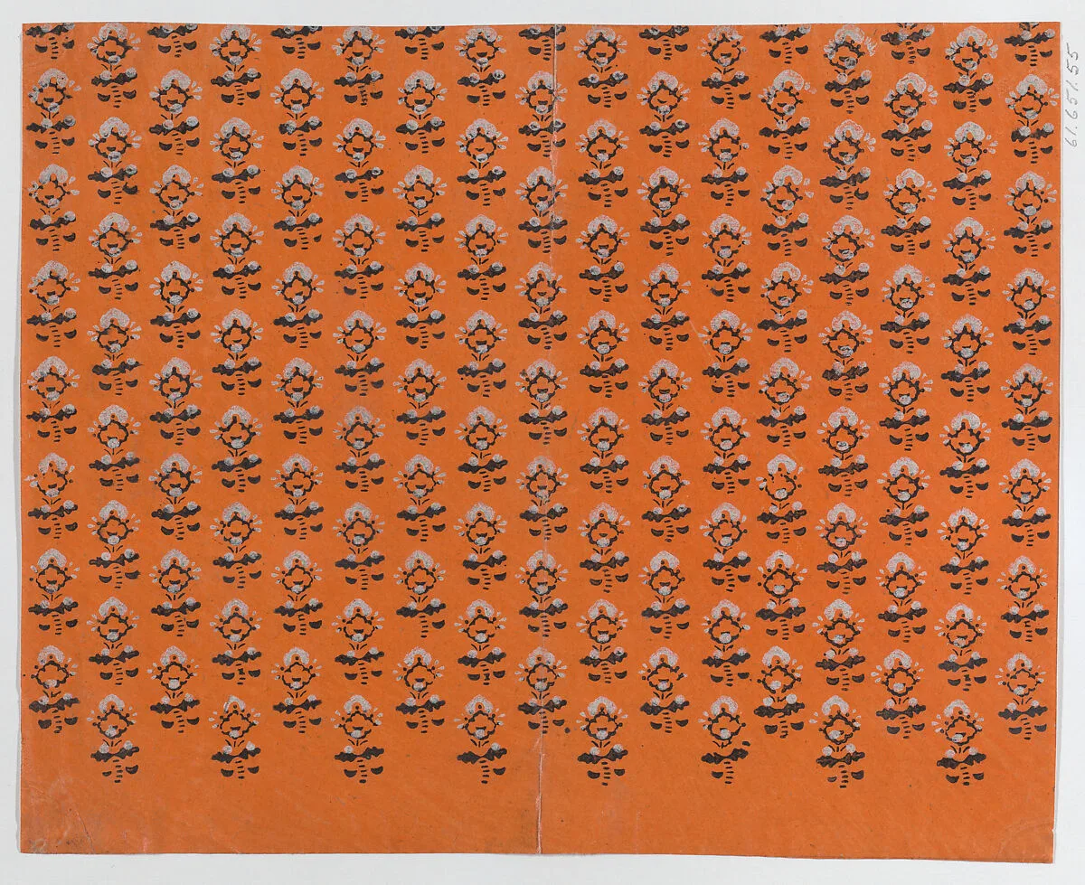 Sheet with blue and orange leaf pattern — Anonymous|Remondini Family