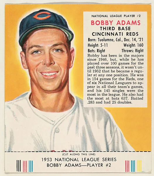 Bobby Adams, from the Red Man All-Star Team series (T233), issued by Red Man Chewing Tobacco — Red Man Chewing Tobacco