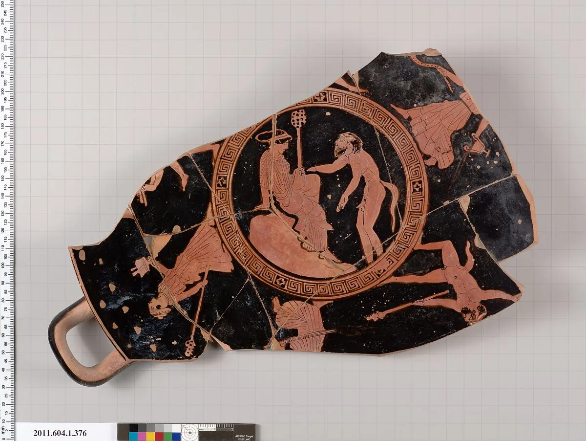 Terracotta fragments of a kylix (drinking cup) — Orchard Painter