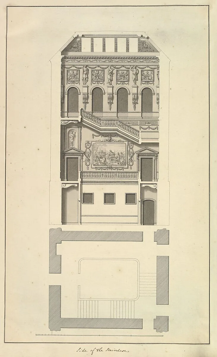 Side of the Staircase, Houghton Hall, Norfolk, Elevation — Isaac Ware