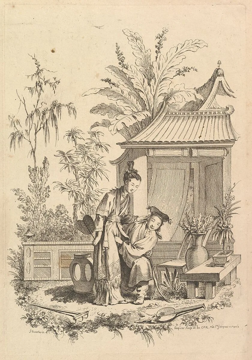 Chinoiserie scene with figures in a landscape — François Boucher|Gabriel Huquier|Gabriel Huquier
